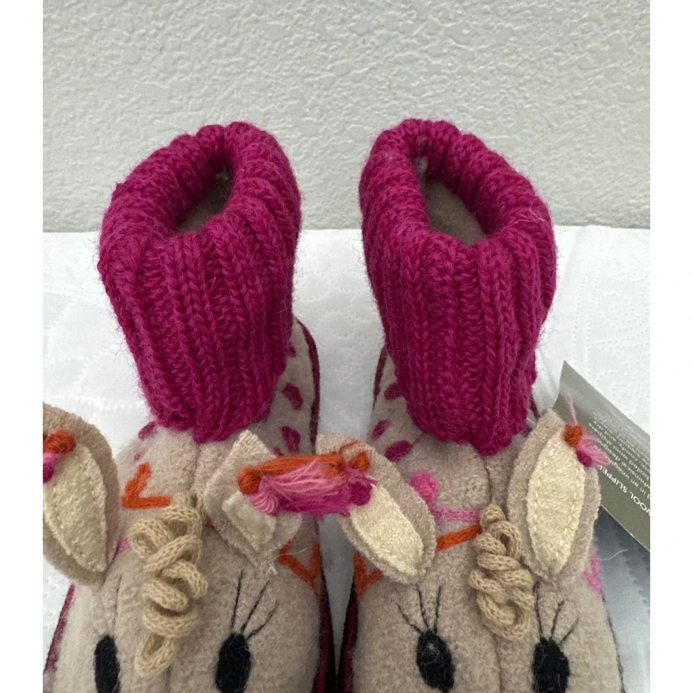 Garnet Hill Alpaca Boiled Wool Slipper Boots by Haflinger Tan Pink Kids 12 NEW
